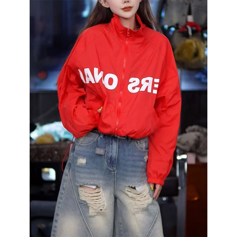 网红洋气红色高档短款防晒衣女款夏季防紫外线轻薄透气防晒服外套