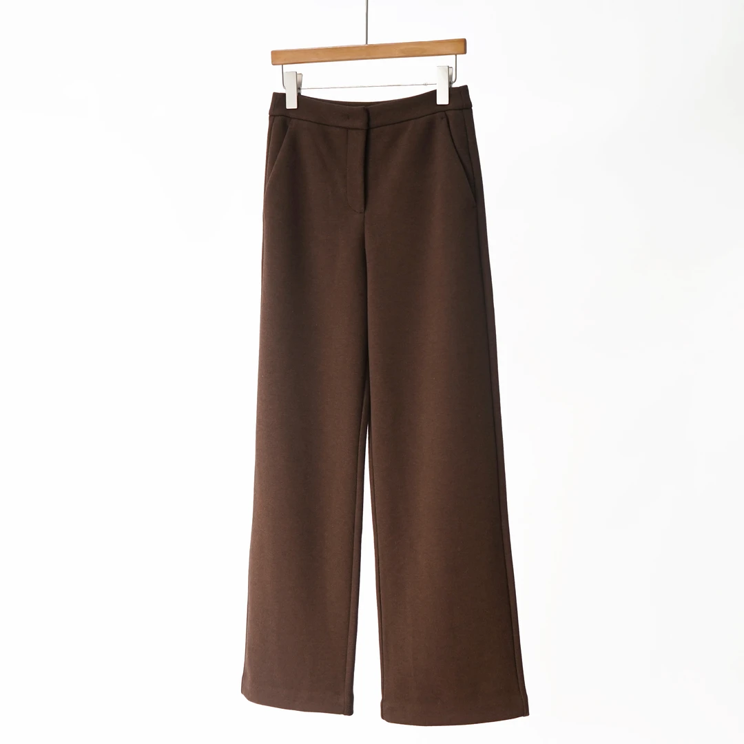 【YS12391】2025冬季新款厚弹力绵羊毛罗马布高腰通勤显瘦休闲裤女