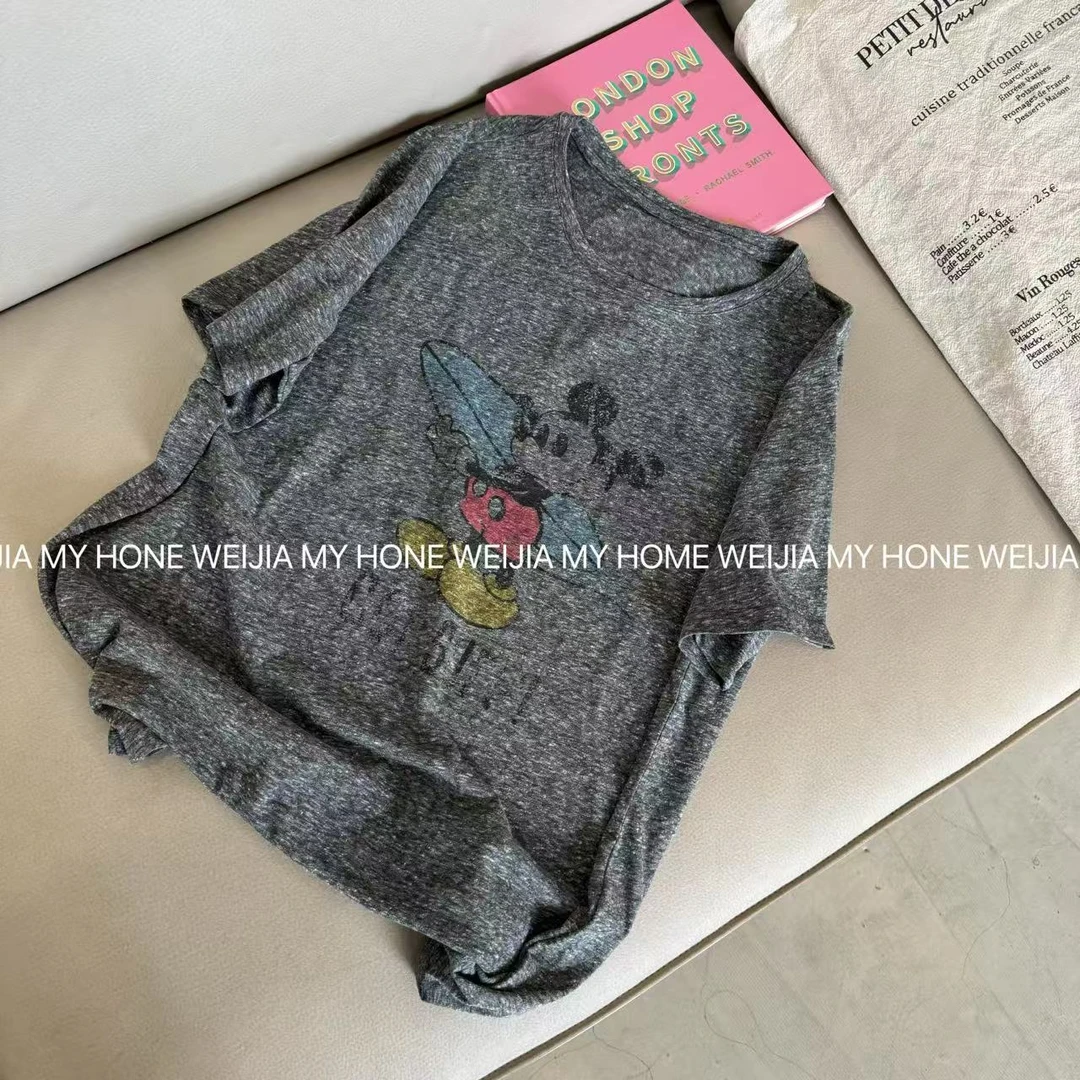 【WJ】春款 30133 做旧感米奇印花宽松童趣短袖上衣（3-6）