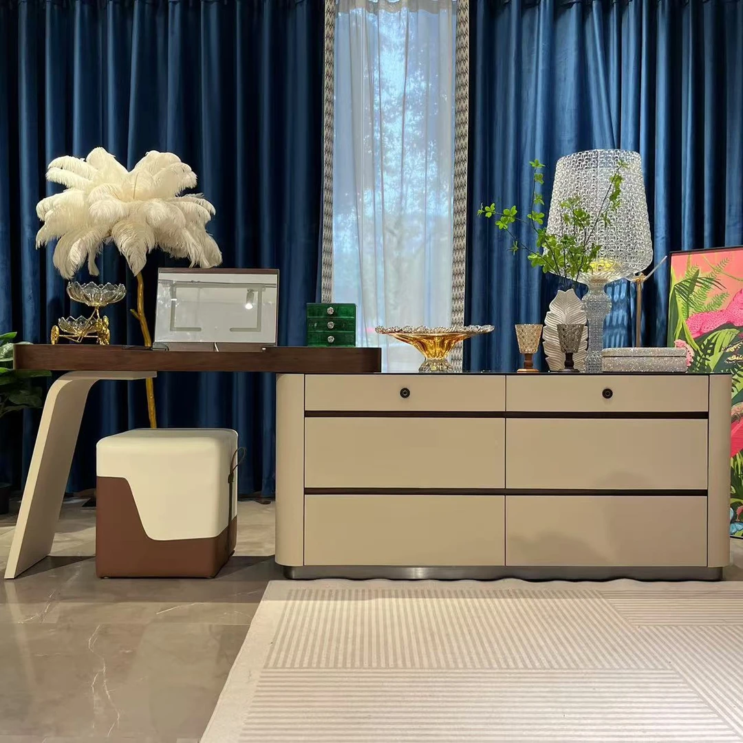 【喜悦家具】SKM素面奶咖梳妆台（150*40*68）搭板（120*40*76）