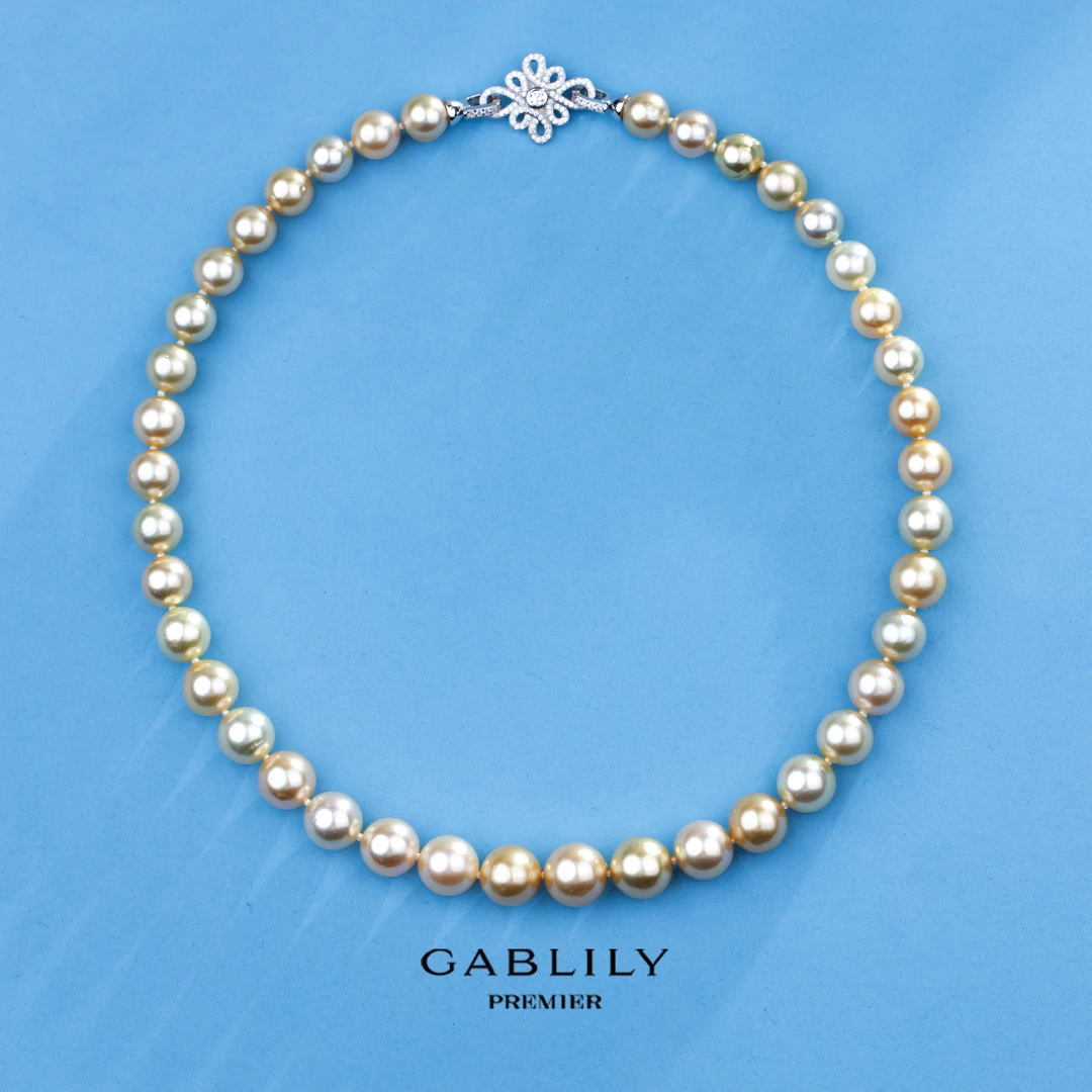 【泉腾腾】珈白丽 海水珍珠S925银金珠项链9-12mm 时尚百搭气质经典