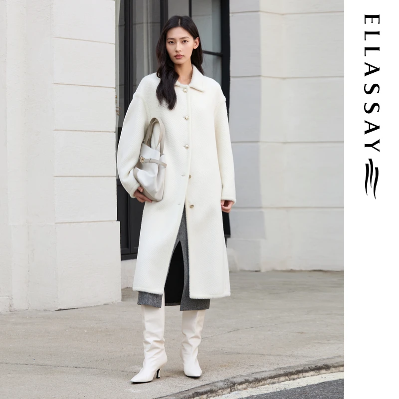 ELLASSAY歌力思2025秋冬新款温柔气质长款毛呢大衣女EWE363D01500