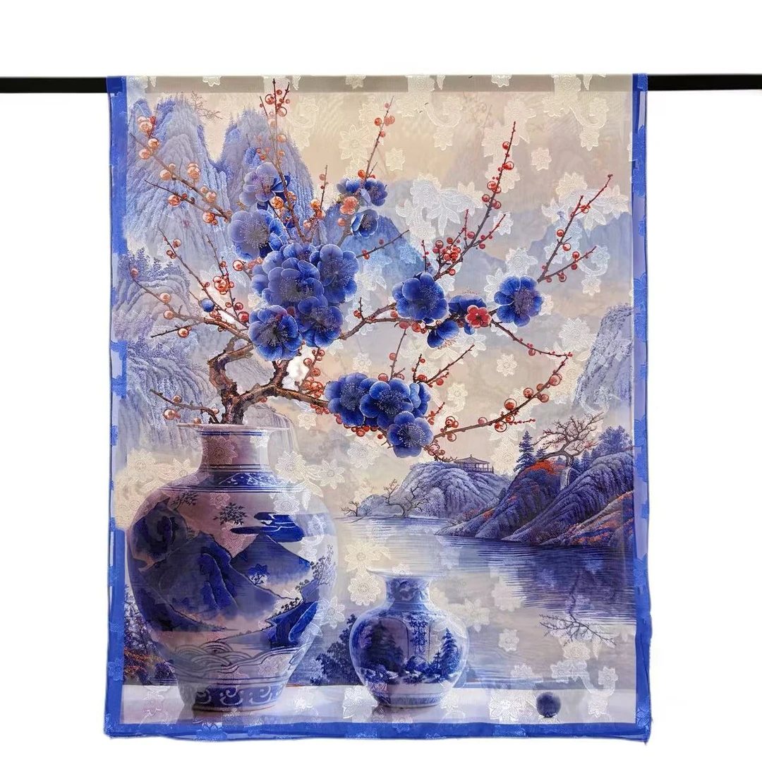 紫梅青瓶180/70长巾刺绣效果