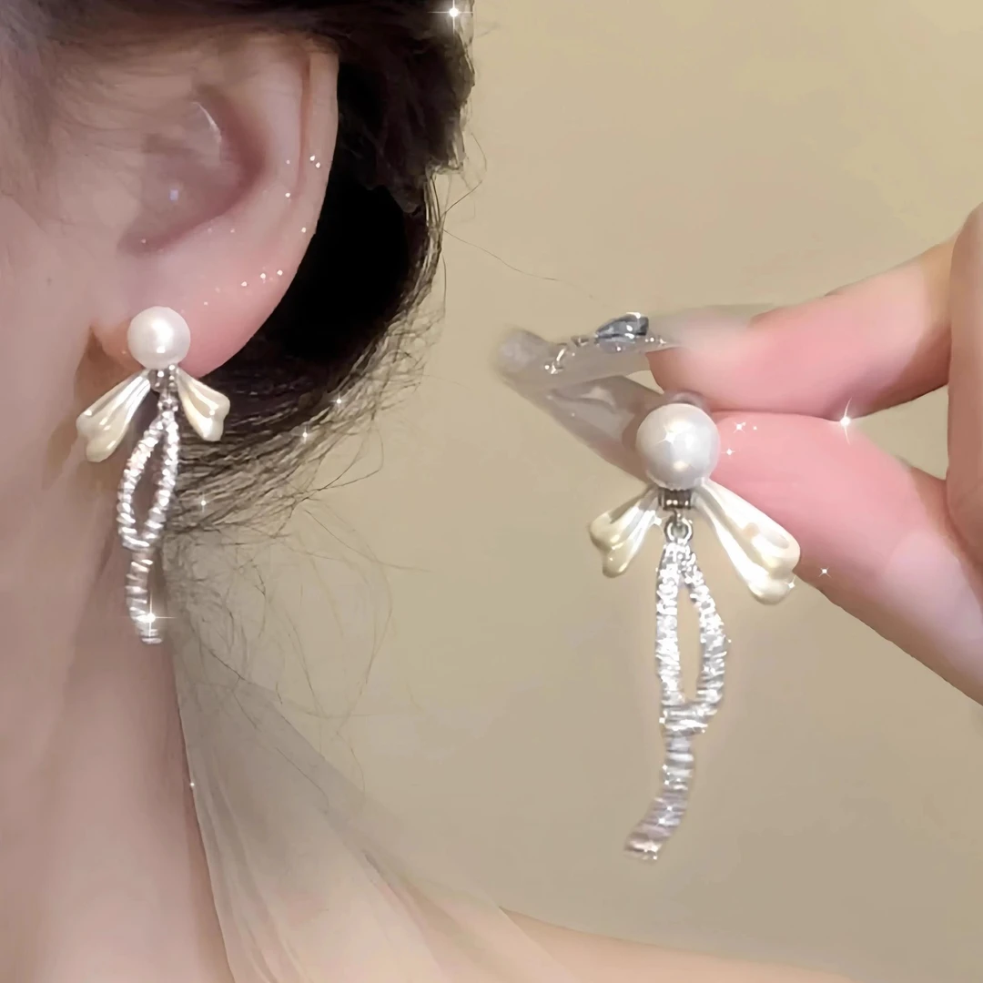「甜甜奶芙」蝴蝶结耳环2025新款小众设计甜美精致耳钉时尚百搭耳饰