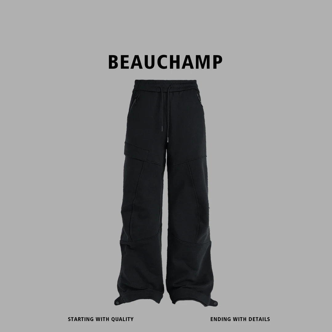 Beau champ2025年新款高质量立体剪裁直筒可调节微喇卫裤8018#