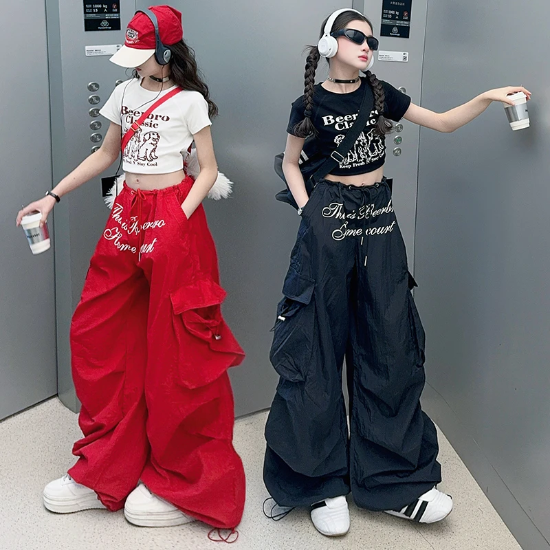 爵士舞服装女童嘻哈街舞裤子潮儿童jazz舞蹈服时髦潮酷夏季表演服