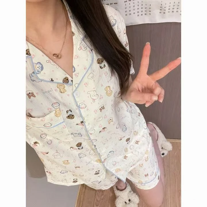 卷毛狗女款套装睡衣夏季家居服少女薄款女两件套云朵绵日系
