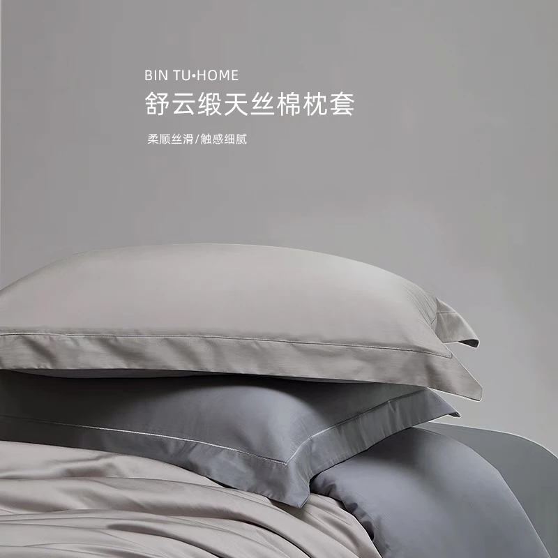 舒云缎天丝棉80支枕套裸睡轻奢高端柔丝细腻成人夏季舒适双色亲肤