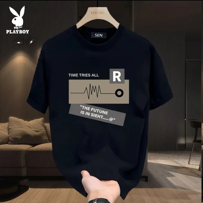 花花公子印花短袖男士休闲潮牌宽松百搭帅气索罗娜短袖情侣同款男