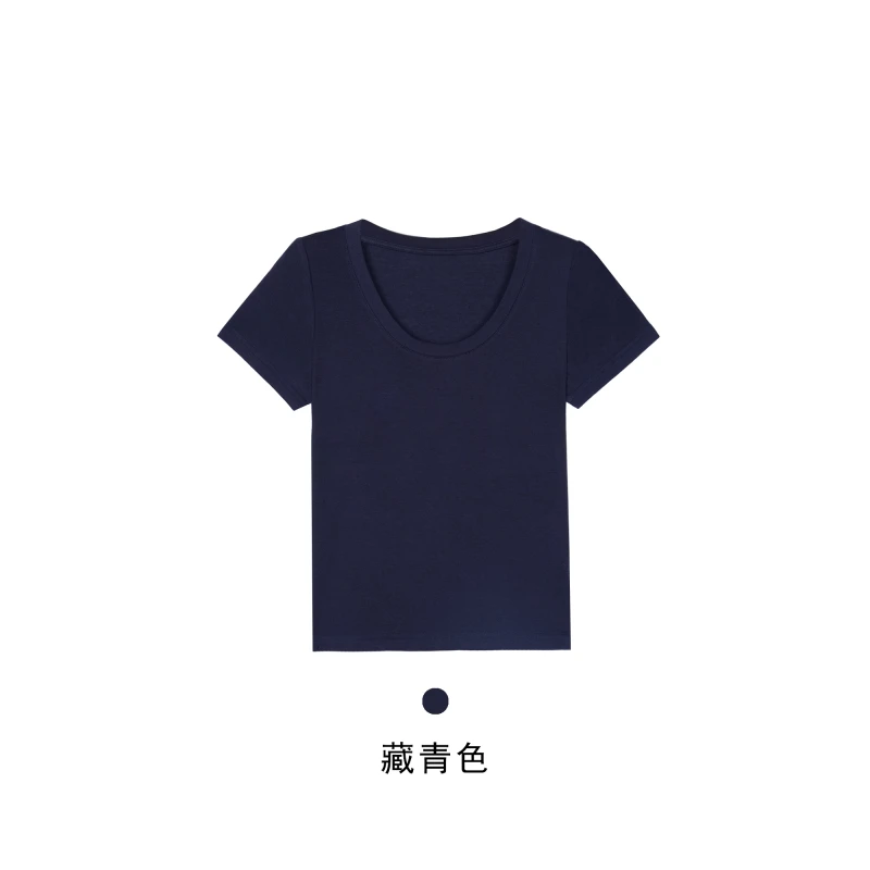 LILI【天鹅颈】U领 莱赛尔＋绵羊毛 简约T恤舒适百搭纯色短袖770694