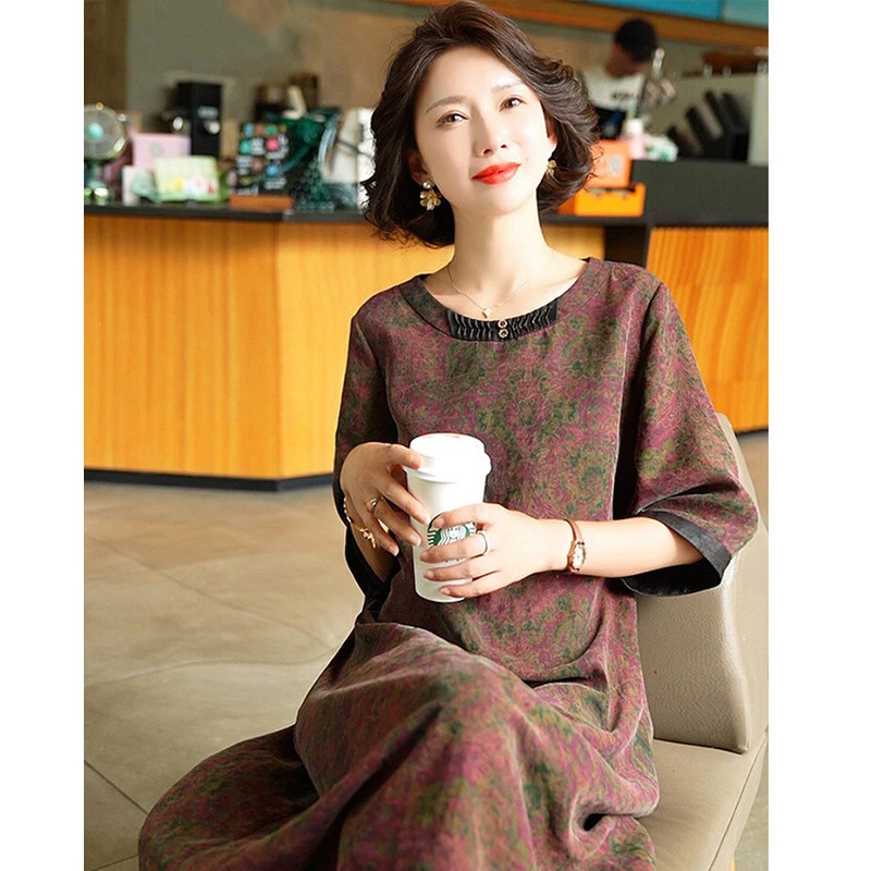 高档正宗香云纱连衣裙复古丝绸真丝2025新款大牌桑蚕丝裙子女