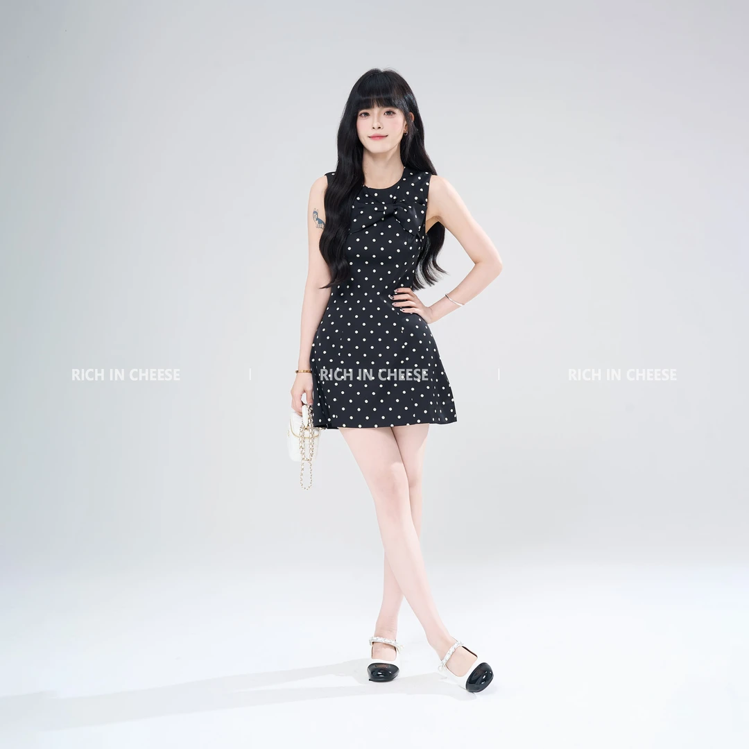 RICHINCHEESE 甜心千金 复古波点印花蝴蝶结时尚气质修身连衣裙