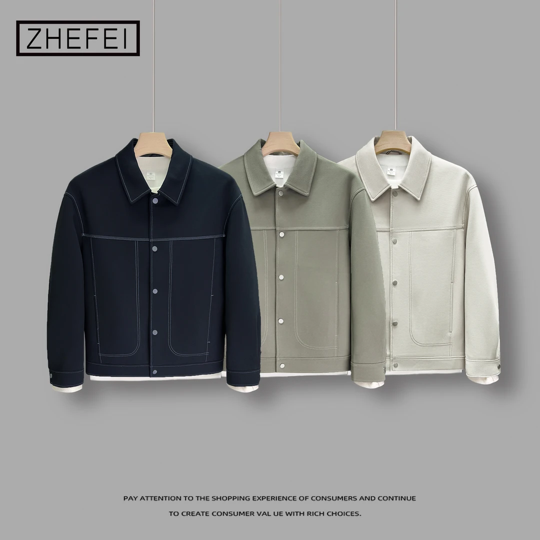 秋季新款经典辑明线翻领夹克宽松夹克男装外套