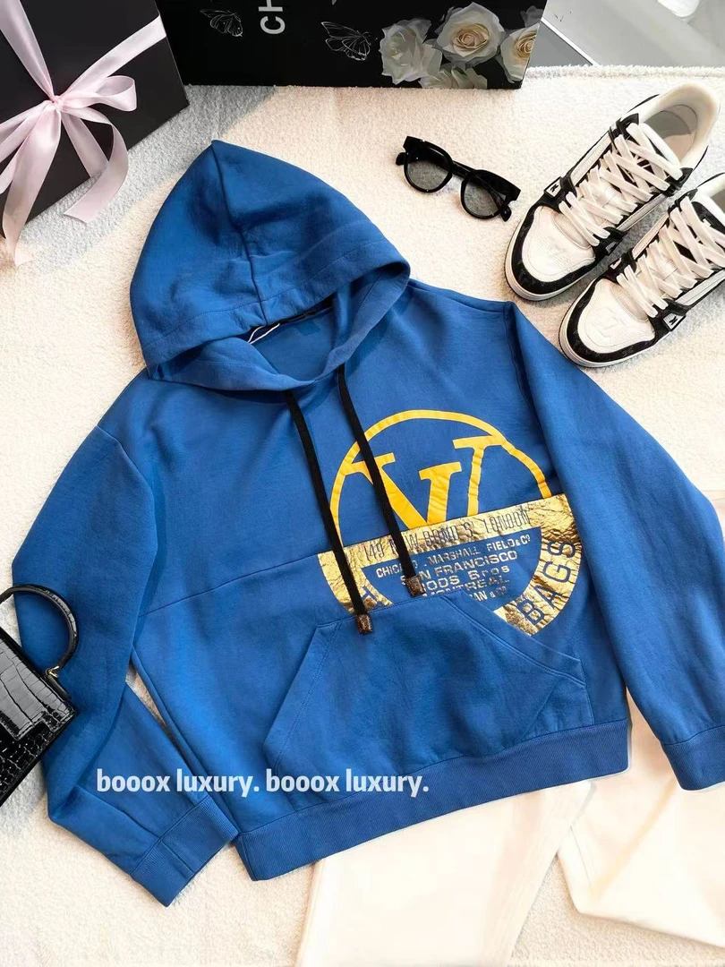95新 LouisVuitton/路易威登 pp1370 棉 蓝色logo字母印花卫衣 M
