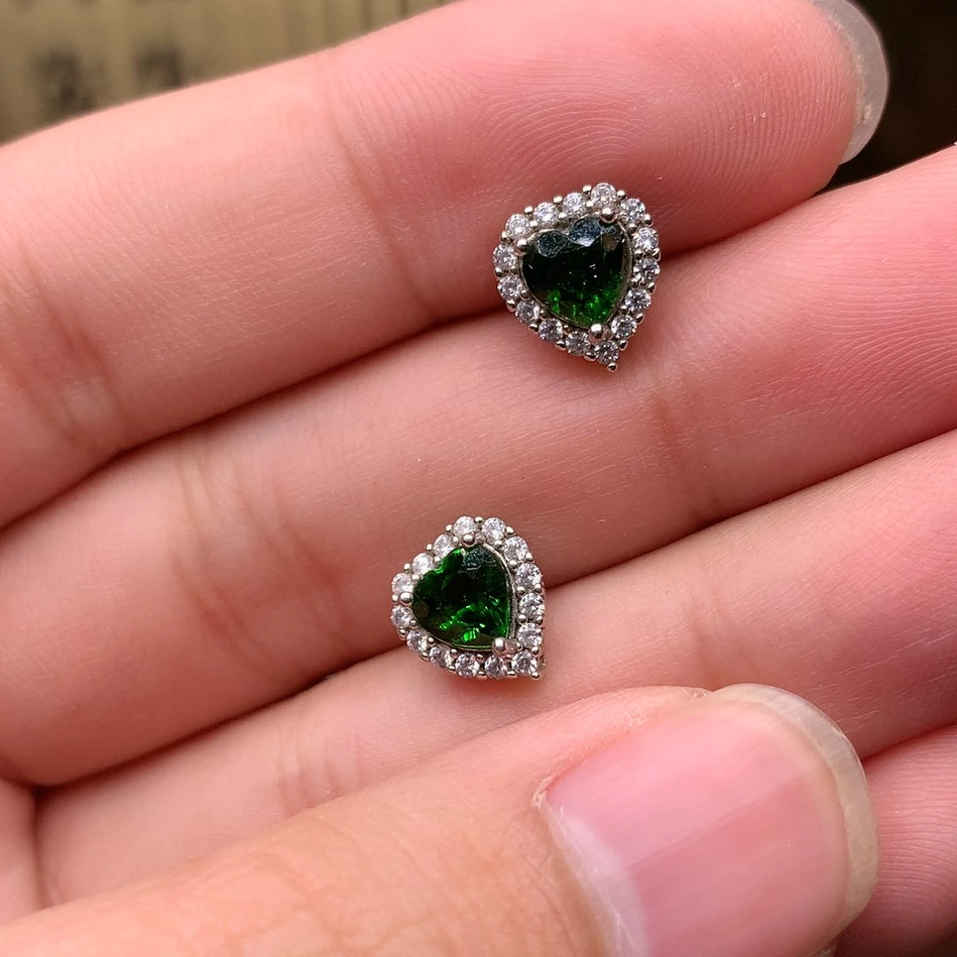 透辉石耳饰银S925镶嵌