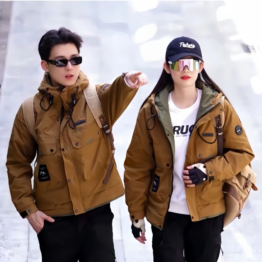 棉衣上新2510户外机能风连帽刺绣多口袋棉衣外套