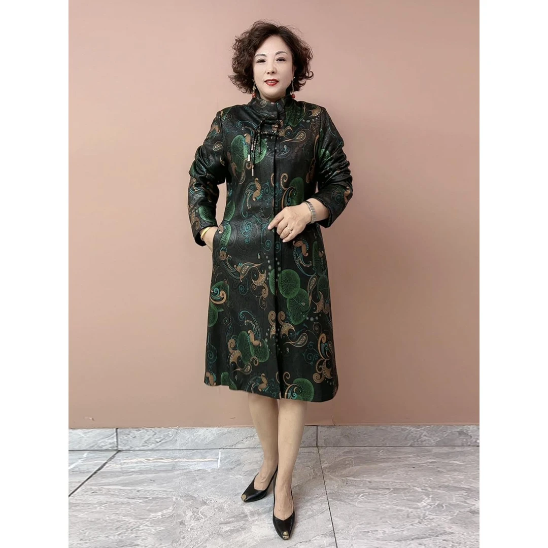 50105遮肉宽松开衫大衣妈妈装国风中长款秋季洋气显瘦鹿皮外套