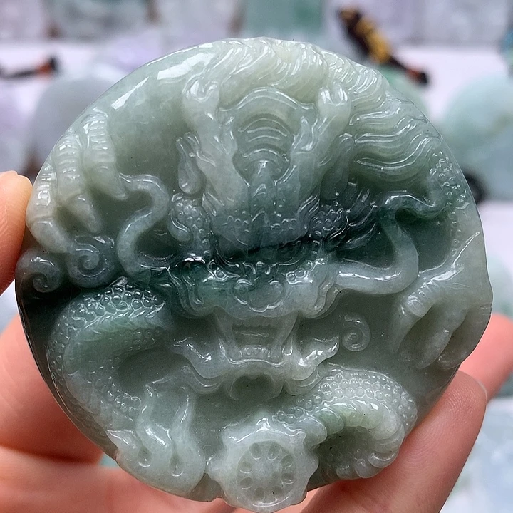 翡翠未镶嵌颈饰龙凤呈祥两面工艺卡厚12+有石纹介意勿拍