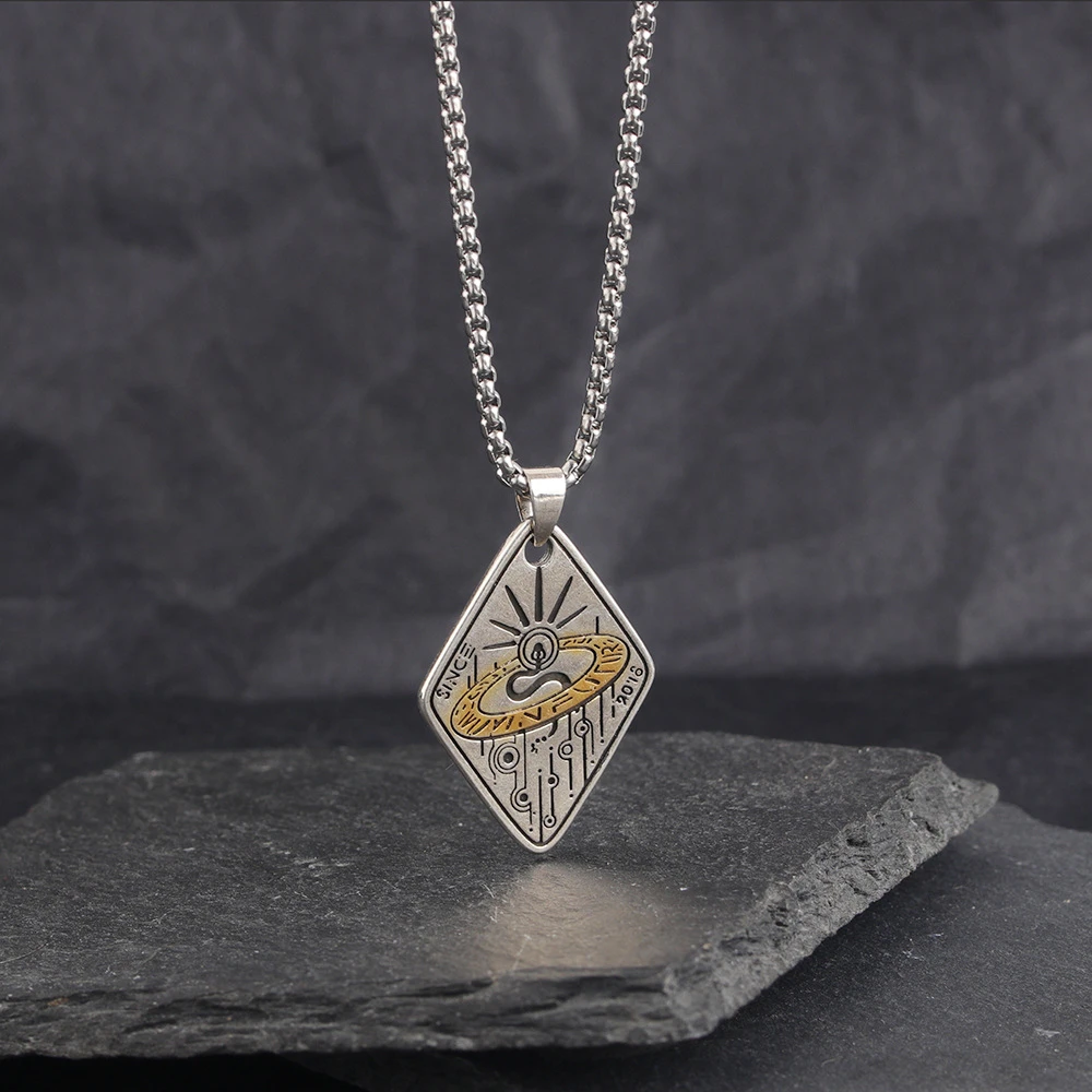 坠链均足银 菱形阿波罗银项链男潮个性高级感复古锁骨链时尚百搭