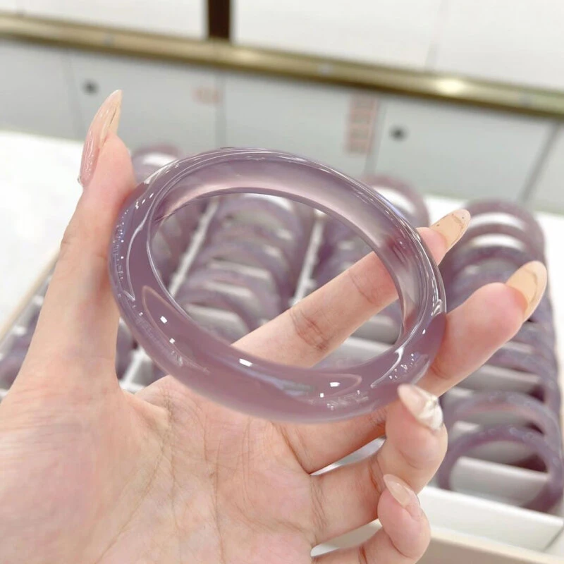 wuji/巫记冰种紫玉髓手镯女款冰透紫罗兰玉手镯芋泥波波送女友