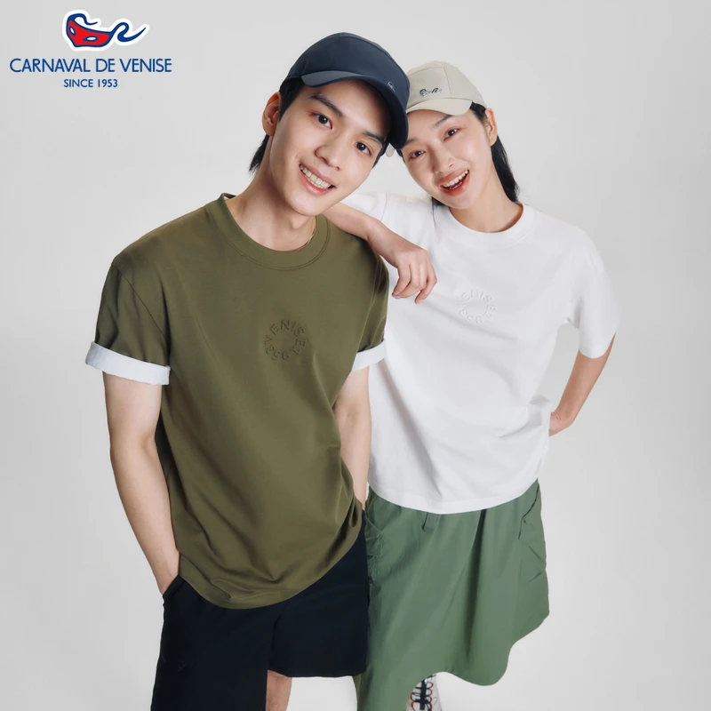 carnavaldevenise威尼斯25春季圆领质感压印纯色多色T恤中性宽松