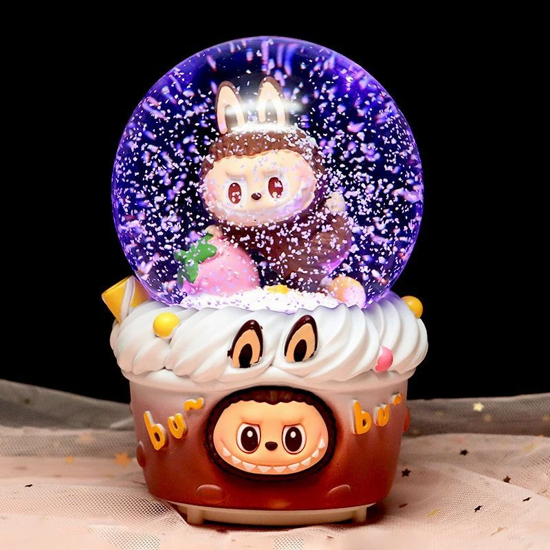 拉布布水晶球音乐盒摆件发光自旋转八音盒桌面装饰十岁女生日礼物