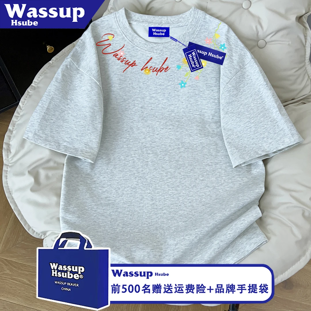 WASSUP HSUBE花卉字母印花短袖男女款ins夏潮牌宽松慵懒风半袖T恤