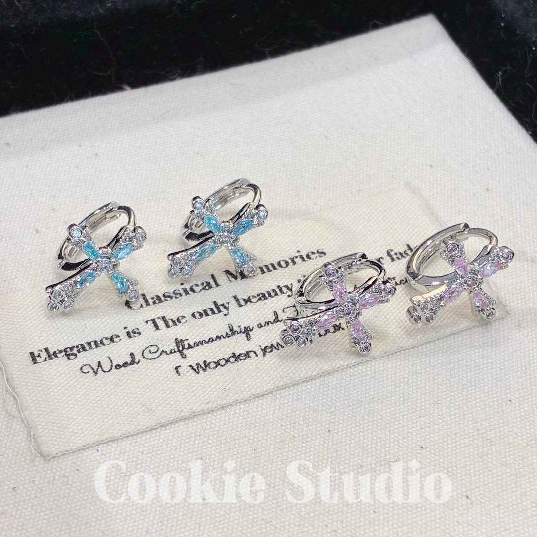 铜合金合成锆石耳饰 糖果十字架耳扣 彩色小众少女风耳环耳圈