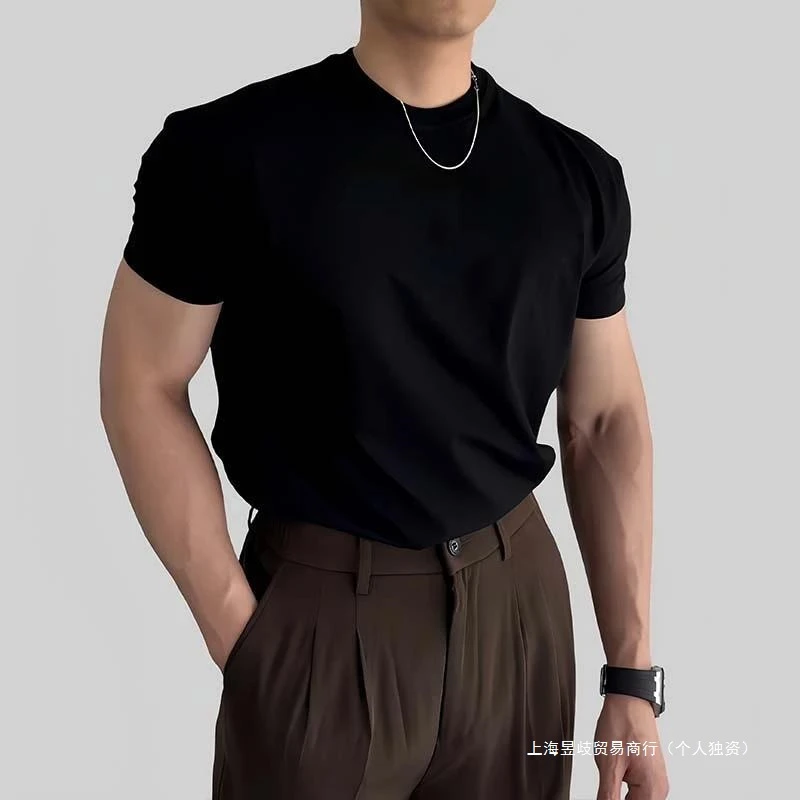 2025新款欧若风圆领短袖夏宽肩痞帅短袖T恤时尚简约透气百搭上衣