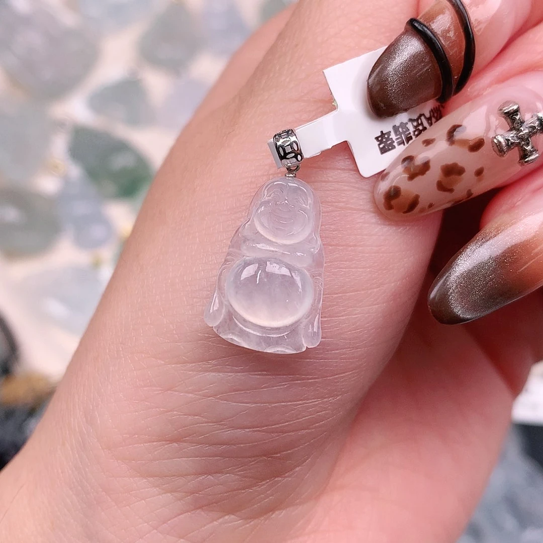 翡翠颈饰18K金镶嵌站佛22.7、18、12，4