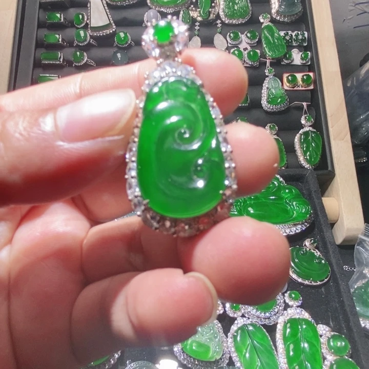 吊坠(不含链)银S925镶嵌翡翠67