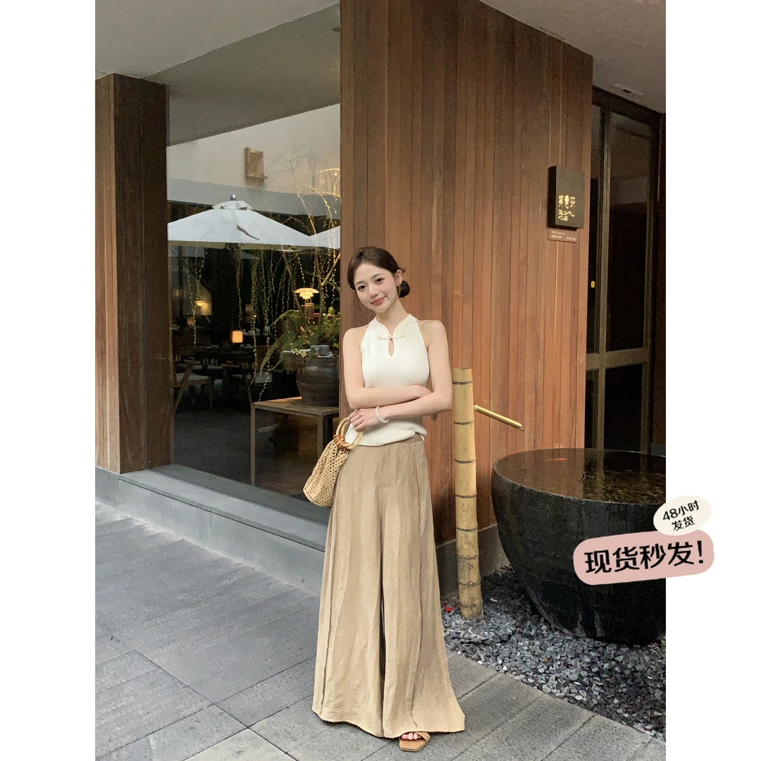 万万不熬夜【春日集市】复古宽松阔腿裤子夏休闲裤高腰新中式直筒裤