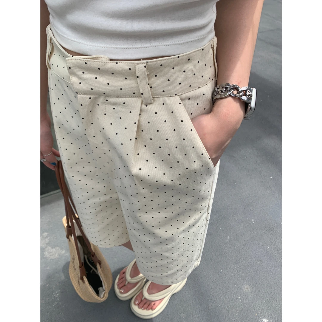 【清苍 迷情挪威】夏季显瘦气质高腰波点休闲减宽松百搭龄五分裤