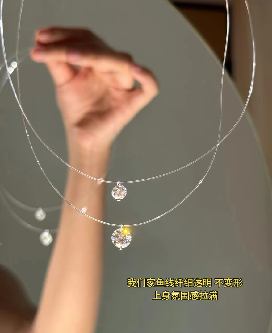 银仿水晶吊坠 DU.饰 人鱼之泪隐形鱼线透明百搭气质锁骨链CX003