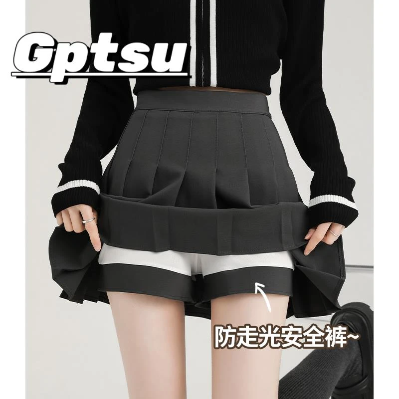 GPTSu百褶裙女半身裙短裙2025新款高腰显瘦小个子学生西装a字裙子