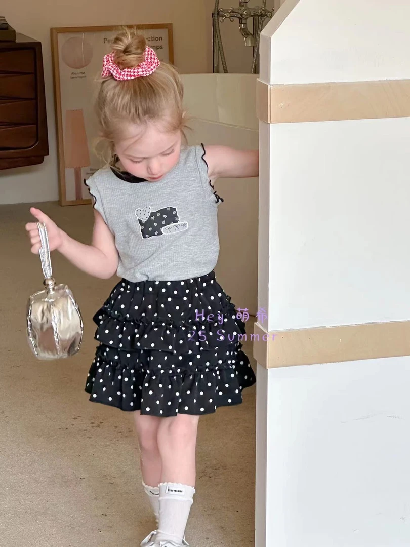 女童灰色爱心背心上衣黑色波点裤裙（MX-M922+K501-夏A）