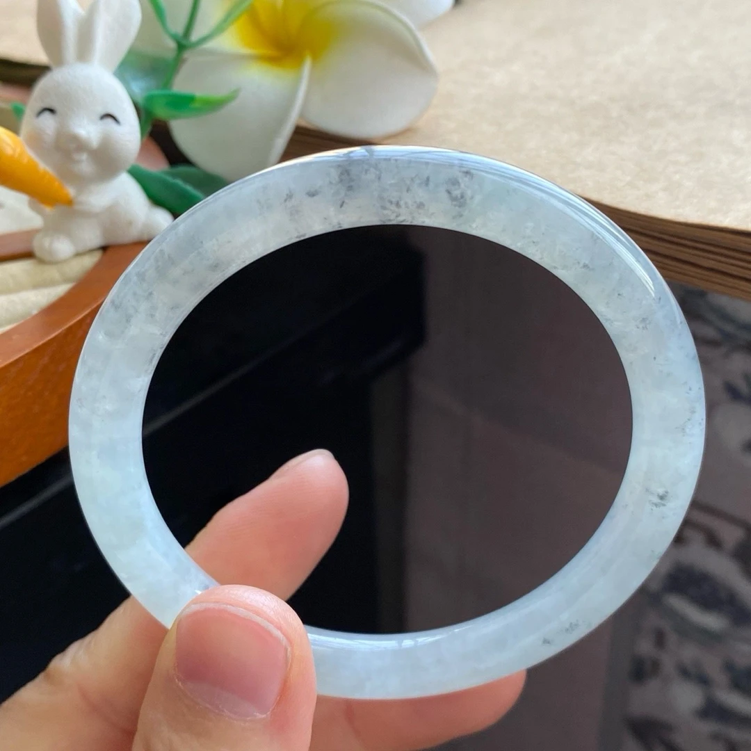 04.06批2742号56.7-7.7！圆条！特色冰乌鸡果冻镯！天然翡翠