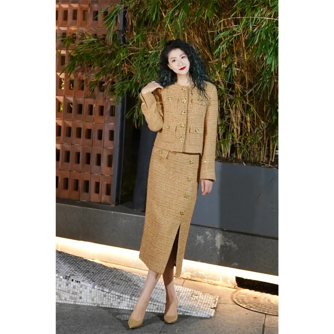 六丑【富家千金】新款秋冬气质高腰时尚通勤小香风套装411ATZ0092