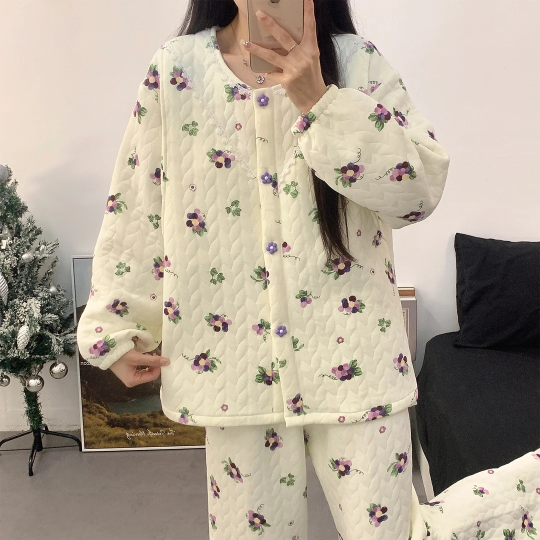 空气棉秋冬产妇家居月子服带胸垫加厚保暖孕妇哺乳睡衣春秋11月份