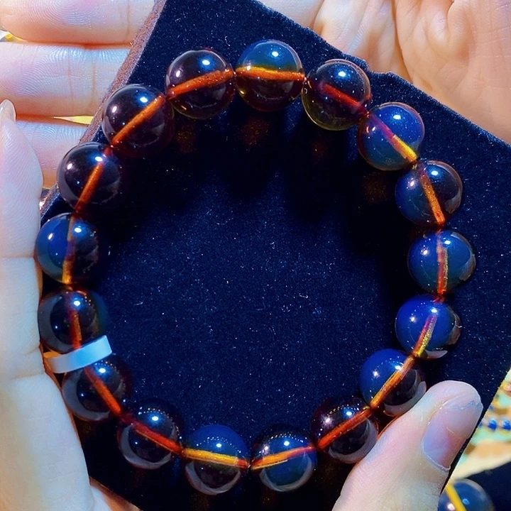 蓝珀未镶嵌珠宝奇石墨西哥红蓝手串12