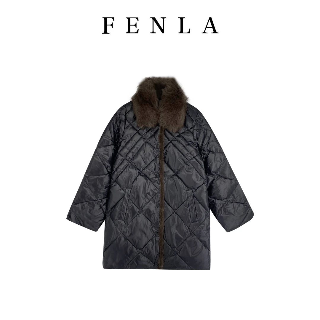 【惠姐私服】贵气狐狸领保暖中长款冬季90白鸭绒外套 85351