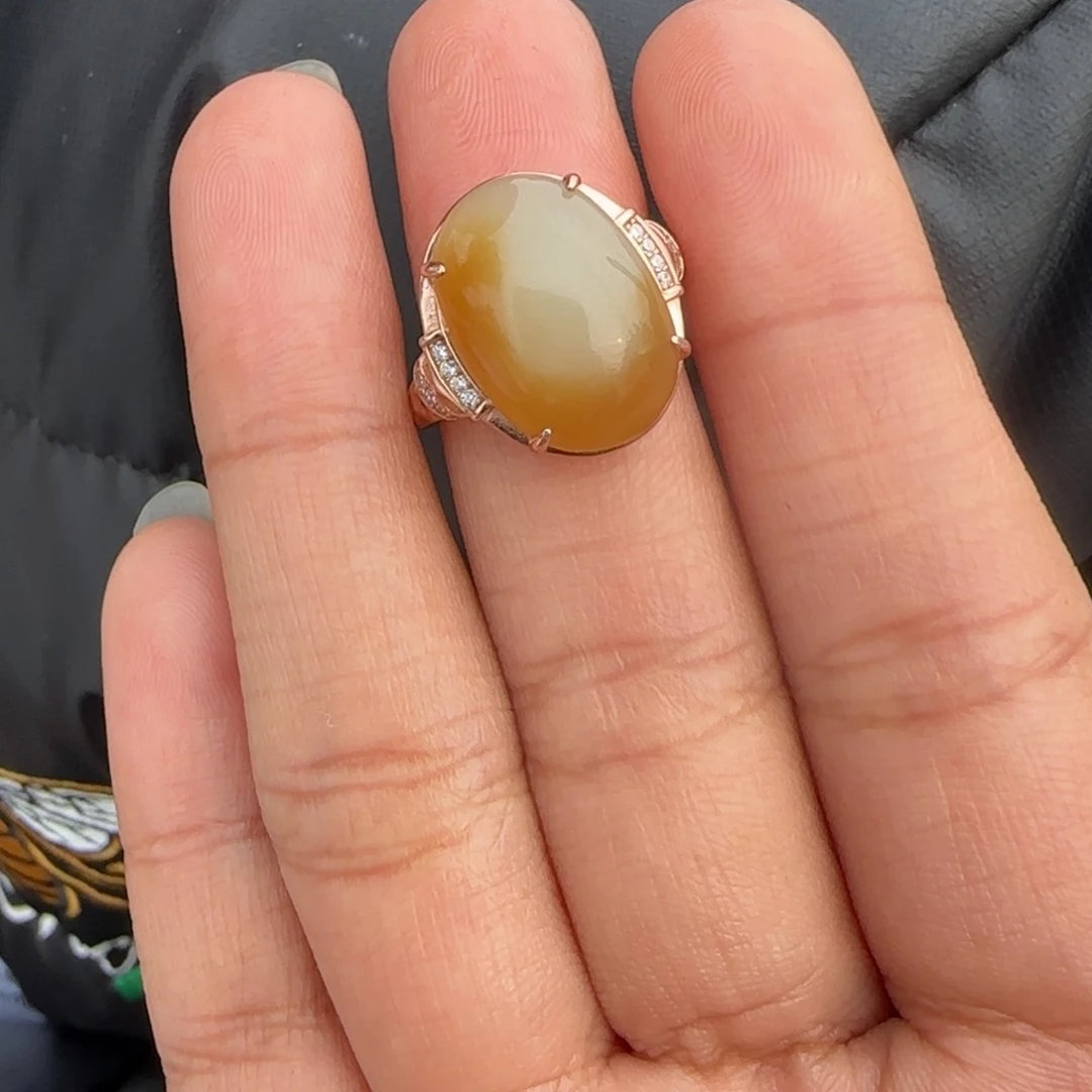 和田玉戒指银S925镶嵌
