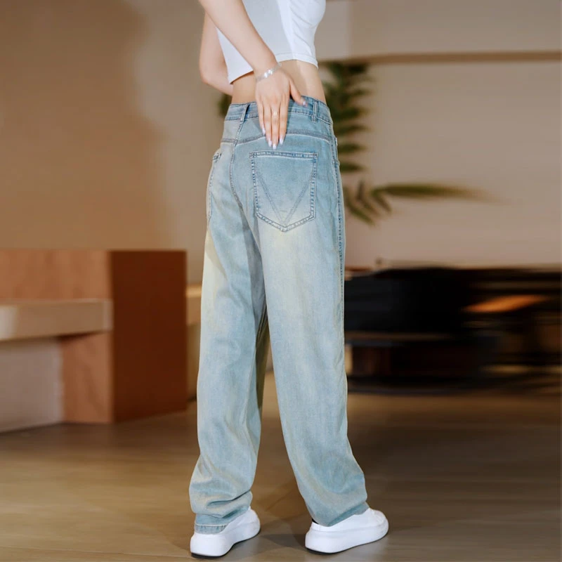 美式复古春夏高街薄款天丝莱赛尔直筒潮流水洗做旧百搭牛仔裤男