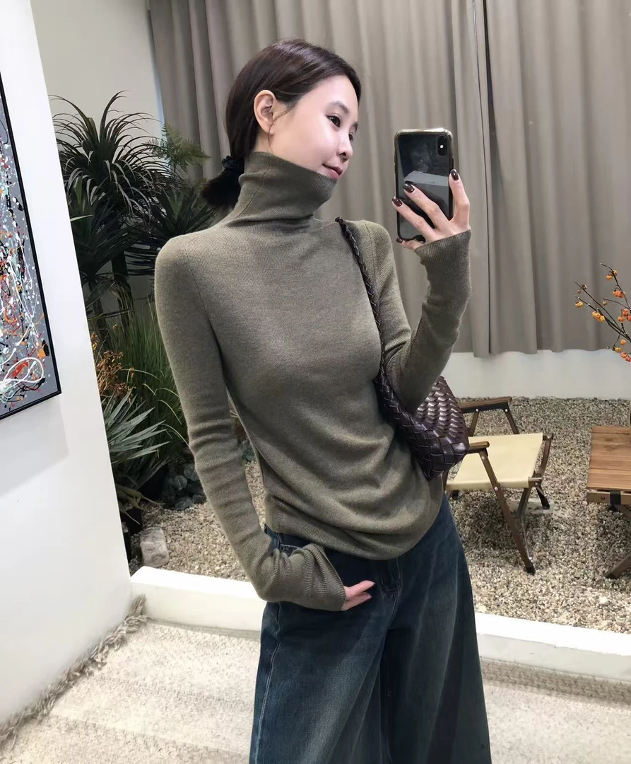 轻松Get直角肩～显瘦百搭气质显瘦2025修身高领羊毛混纺女士针织衫