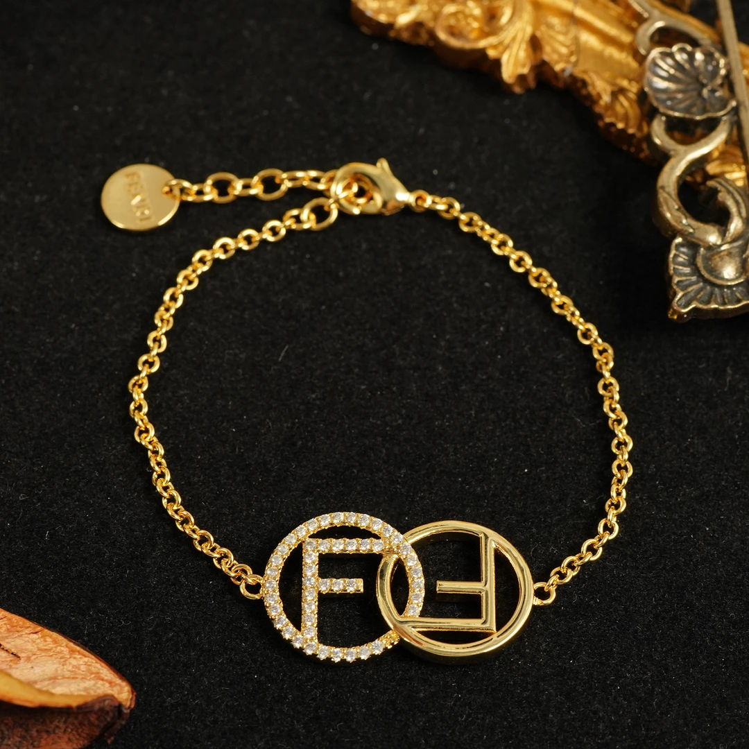 铜合金手链 【3514】LeLe 手链 双f 满钻字母（主链+延长：16+4cm）