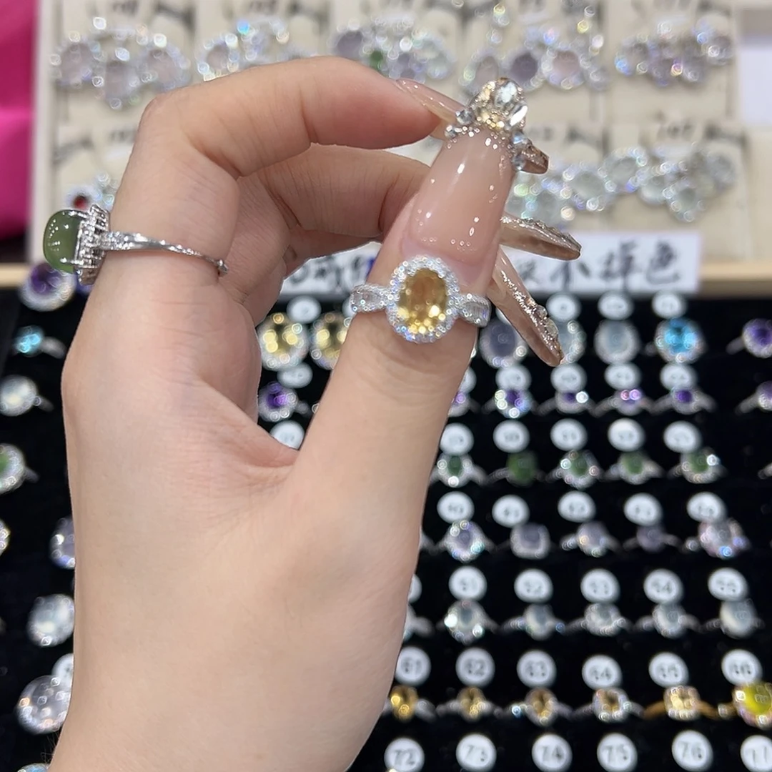 @****黄晶银S925镶嵌戒指