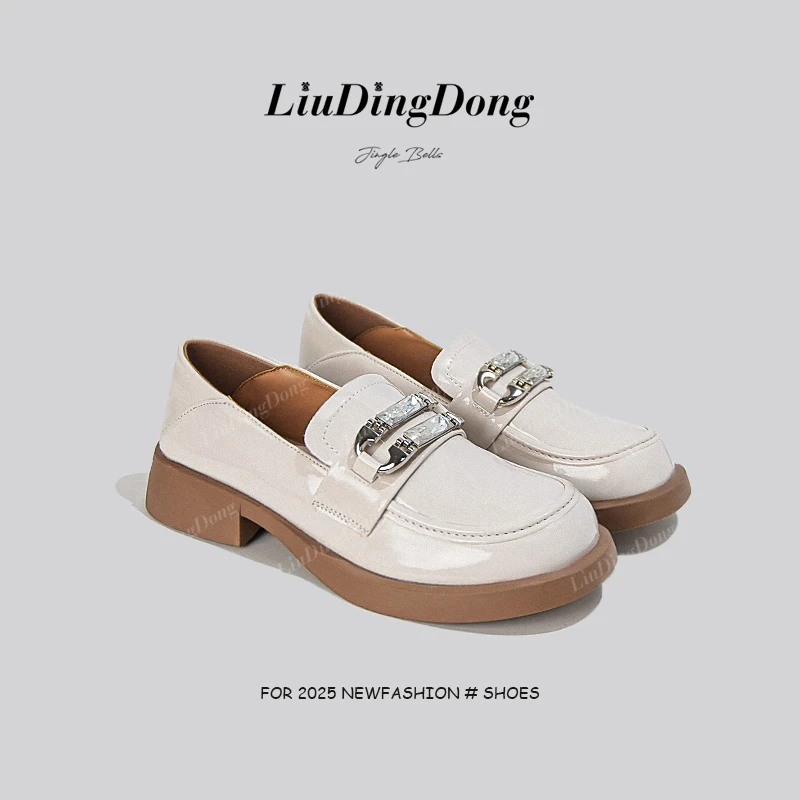 SAGGYKK/闪瑶小香风森系休闲百搭厚底增高小皮鞋复古百搭时尚单鞋