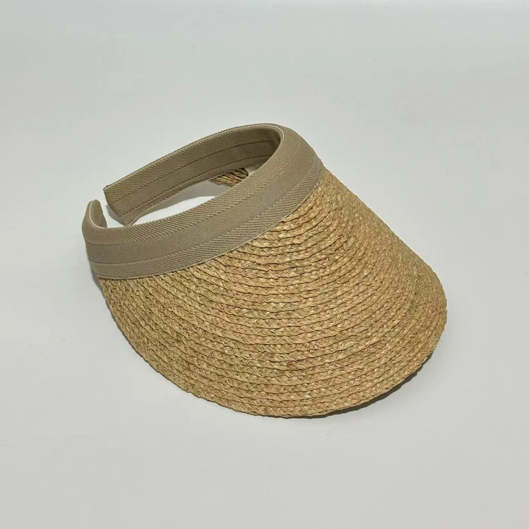 枳实自制100%拉菲草发箍空顶夏季户外防晒遮阳帽