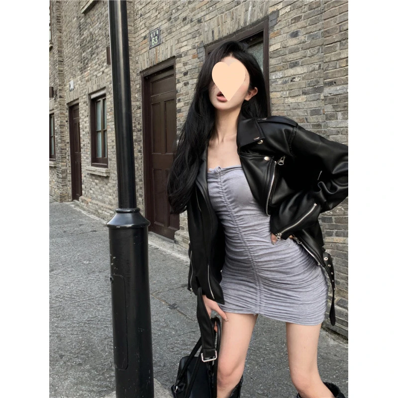 2025美式黑色年新款机车皮衣外套女春季高级感炸街小个子夹克上衣