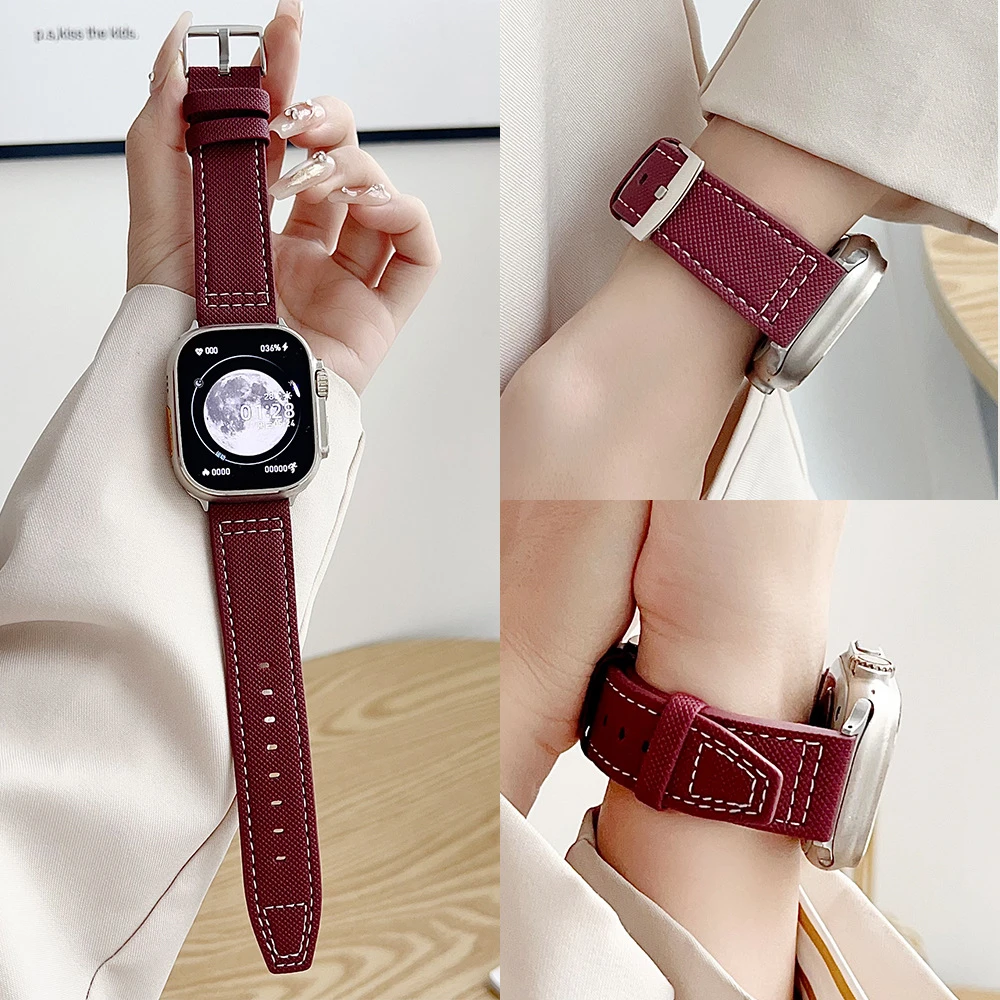 适用苹果Apple iwatch S10手表带飞行员纹理皮针扣款表带新款42MM